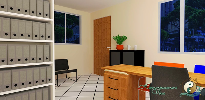 Visuel 3D montrant la vue du personnel. Ce nouvel agencement favorise la visibilité et l’accueil client