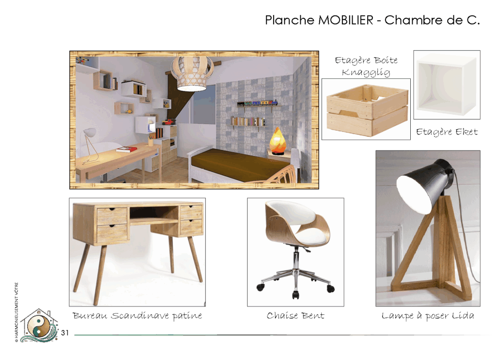 Planche mobilier de la future chambre de ce garçon