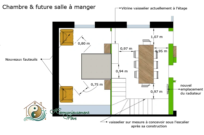 Nouveau plan d'agencement du Rez-de-Chaussée – Détail de la chambre