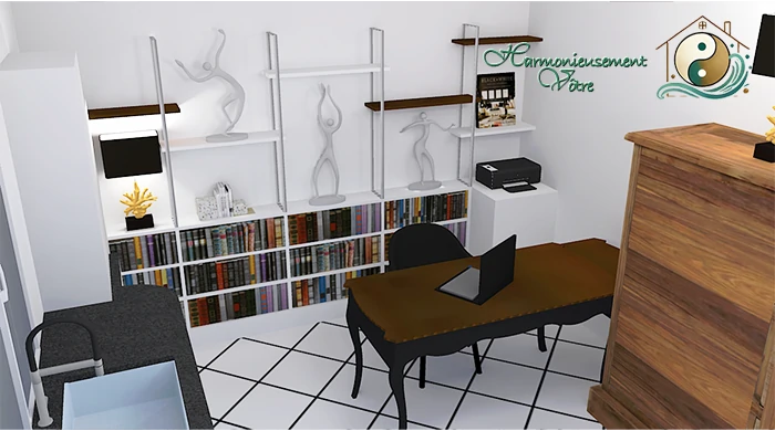 Illustration de cette pièce mixte à l'étage sous divers angles - 3D vue côté droit