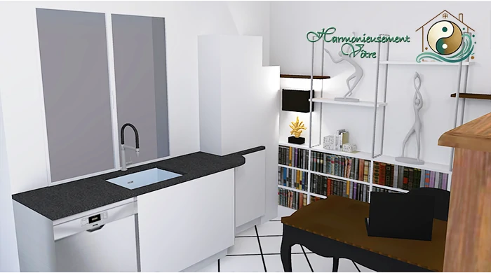 Illustration de cette pièce mixte à l'étage sous divers angles - 3D vue côté gauche