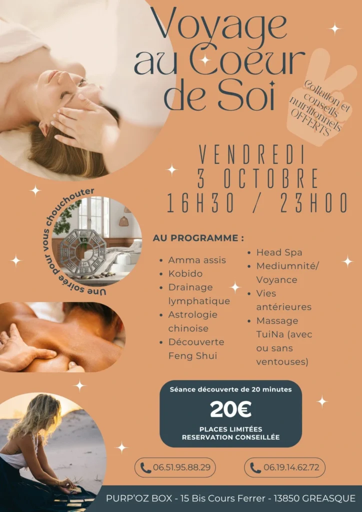 Nouvel évènement "Voyage au Coeur de Soi" à Gréasque - le vendredi3 octobre 2025 - un moment pour SOI auquel participera Harmonieusement Vôtre