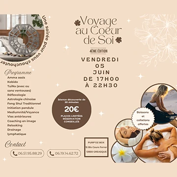 Nouvelle soirée bien-être proposée par le groupement "Voyage au Coeur de Soi" - une soirée pour faire une pause, se reconnecter avec soi-même...
