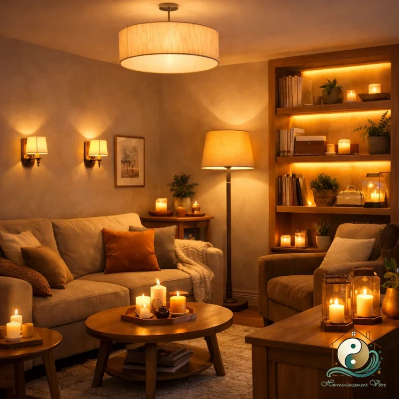 Illustration des diverses sources lumineuses à placer dans un salon pour le rendre chaleureux – Laurence Trégoat – Harmonieusement Vôtre